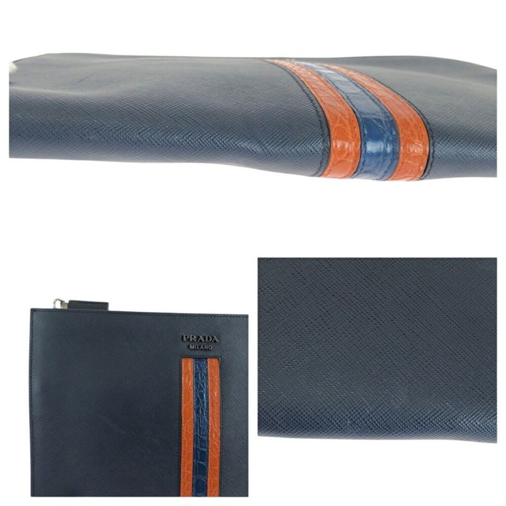 Prada Saffiano Crocodile Logo Leather Clutch - Picture 7 of 10